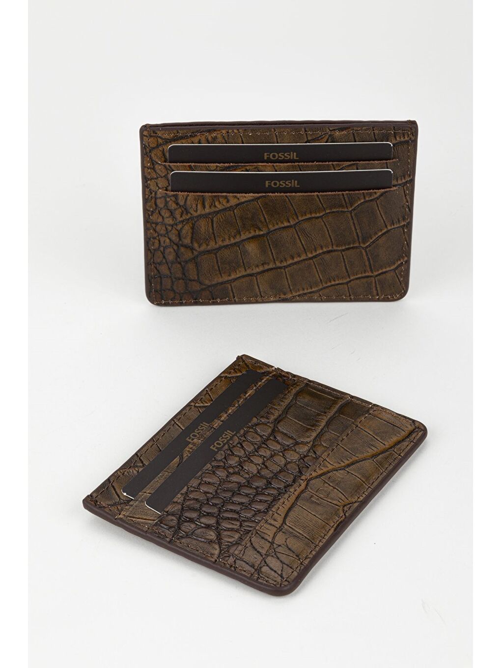 Kahverengi Kutulu Hakiki Deri Croco Kahve Unisex El Portföyü Cüzdan-1