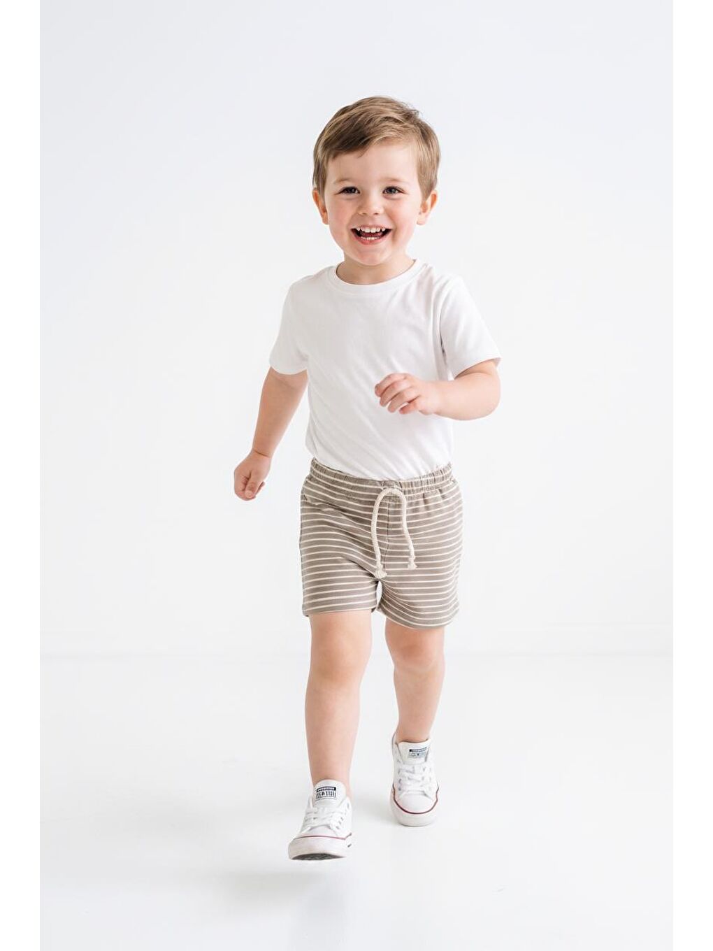 Bej Elastanlı Kabartma Çizgili 2li Şort Paket-2