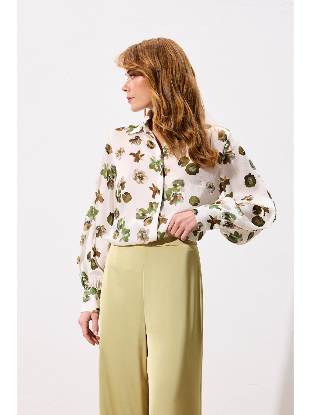 Desenli Salaş Gömlek - Haki-4