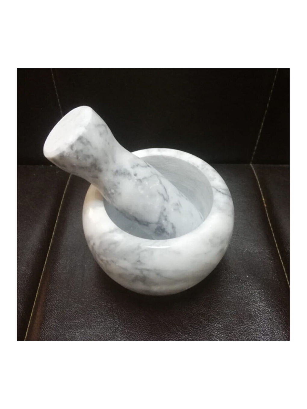 Doğal Desenli Yekpare Mermer Oyma Havan Beyaz Renkli Düz Model-5