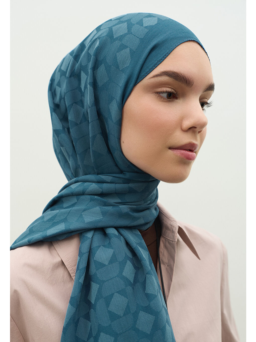 Mavi OSLO PAMUK FLOŞ JAKARLI ŞAL Jean MAVİ-2