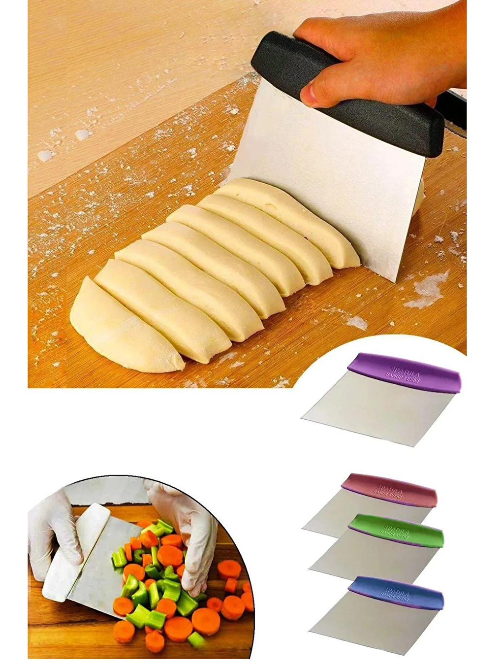 Karışık Silikon Ölçülü  Hamur Açma Matı 45x65 cm Çelik Un Eleği ve Çelik Hamur Kesici-6