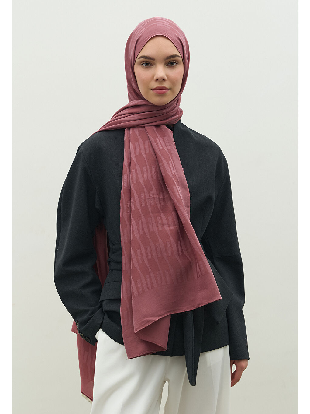 Pembe NARA PAMUK FLOŞ JAKARLI ŞAL GÜLKURUSU