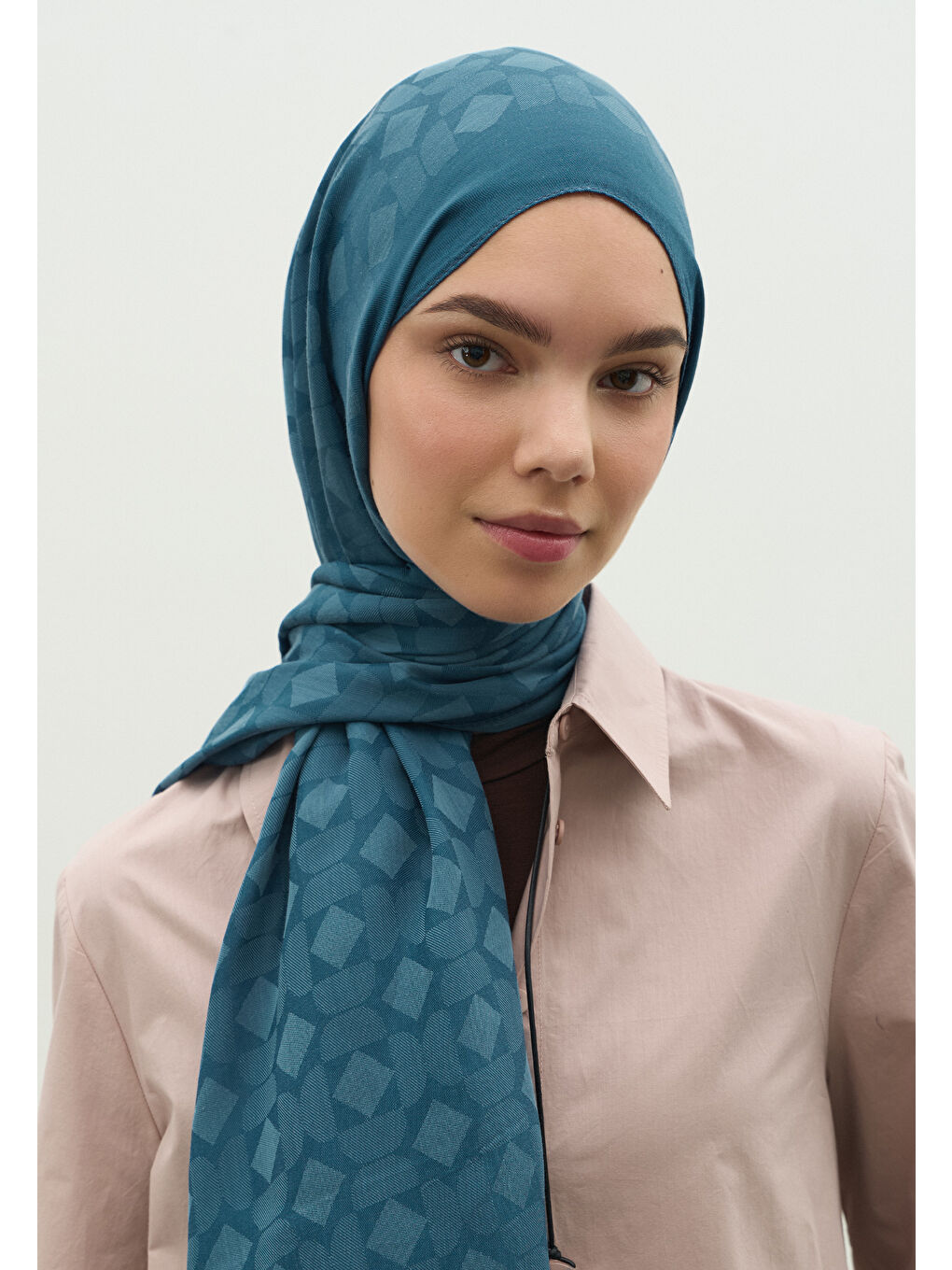 Mavi OSLO PAMUK FLOŞ JAKARLI ŞAL Jean MAVİ-3