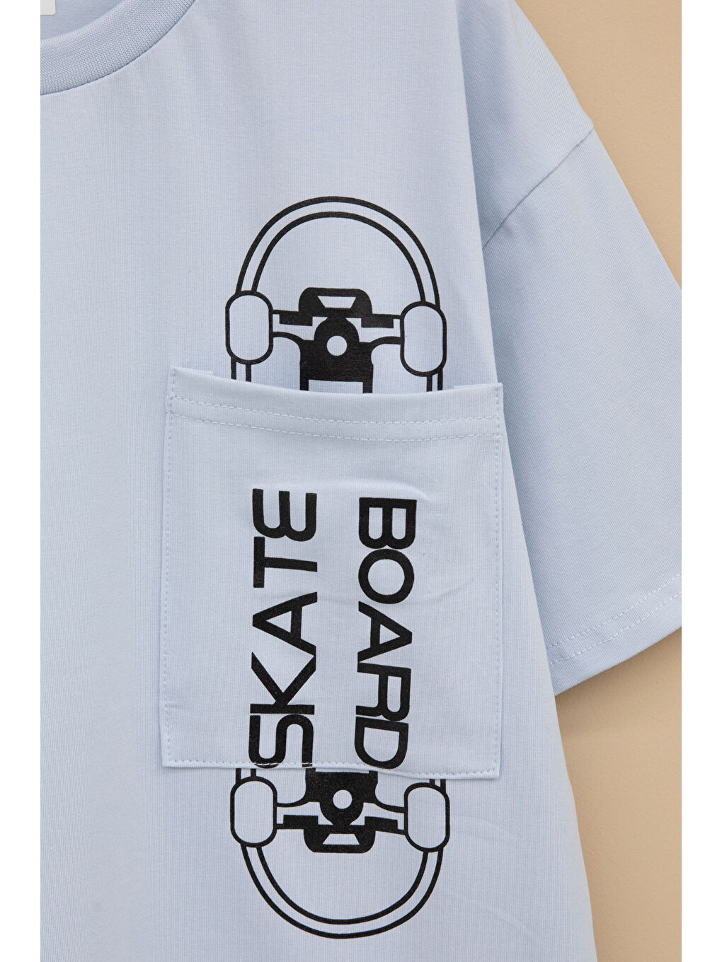Mavi Skateboard Baskılı Cepli Erkek Çocuk Bisiklet Yaka Tişört 20911-1