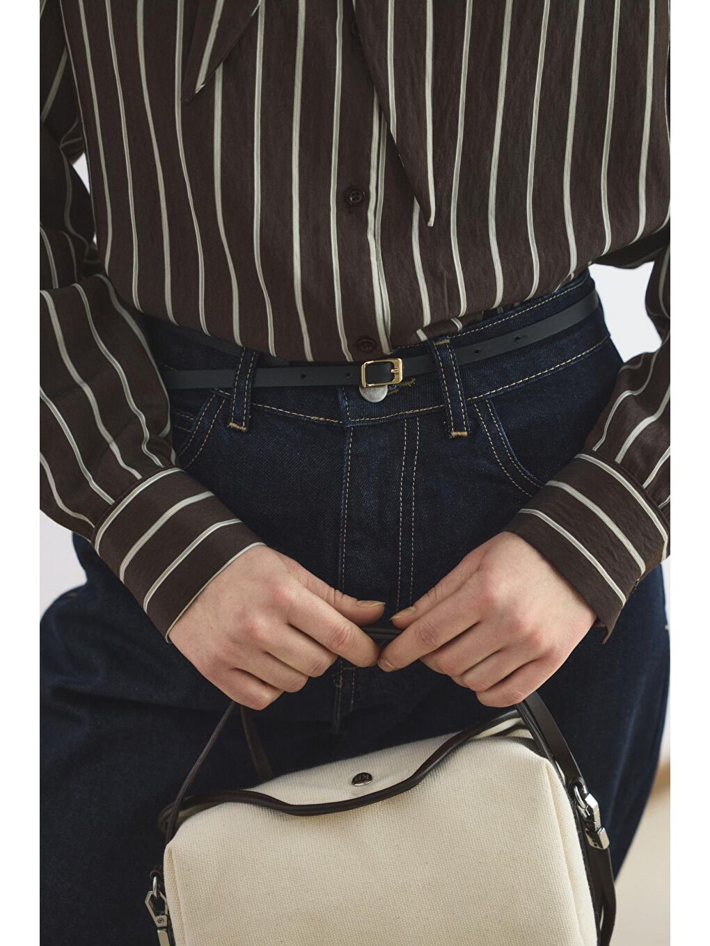 Gold Tokalı Ayarlanabilir İnce Kemer Siyah-3