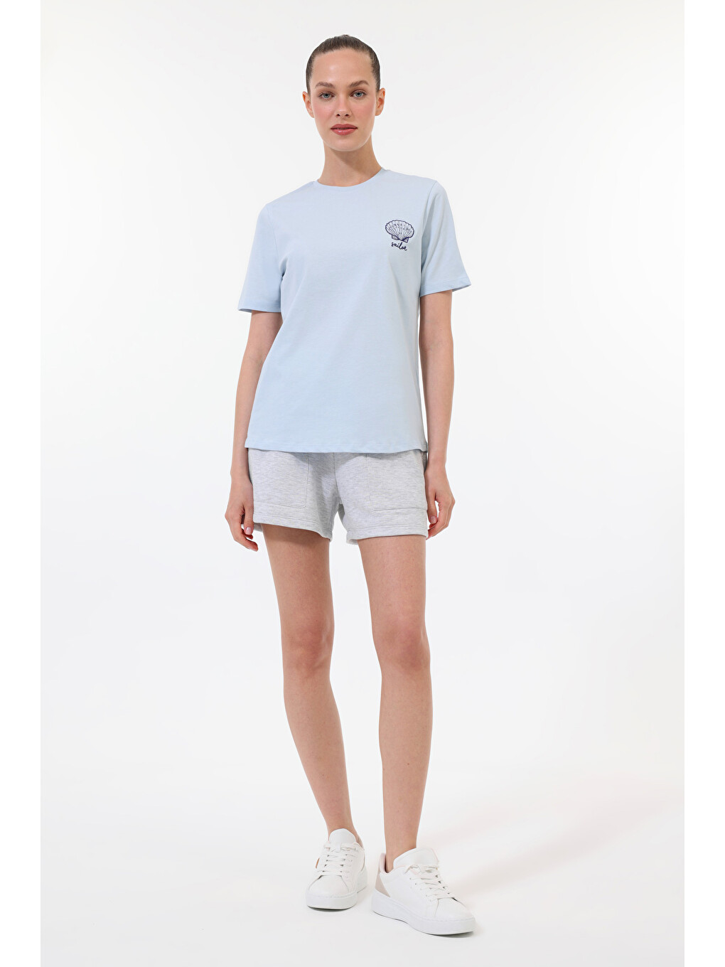 WL OMENA 11BT284 5FX Mavi Kadın Kısa Kol T-Shirt-2
