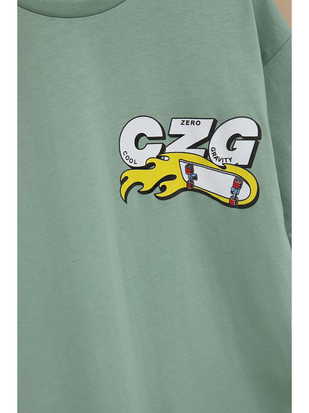 Yeşil Kaykay Baskılı Yazılı Erkek Çocuk Bisiklet Yaka Tişört 20917-1