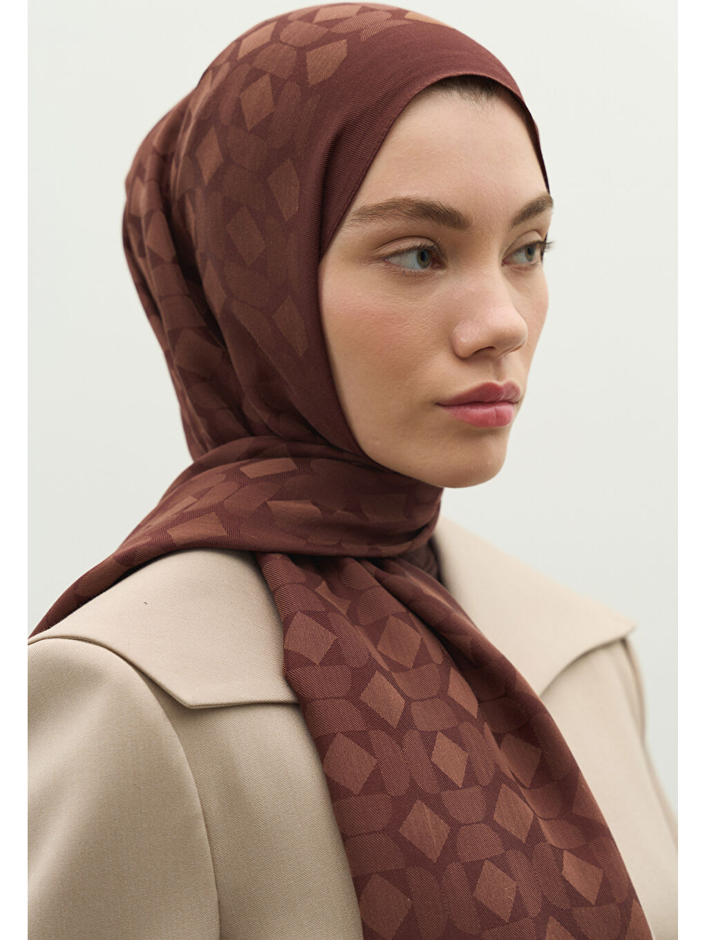 Kahverengi OSLO PAMUK FLOŞ JAKARLI ŞAL AĞAÇ KABUĞU-1