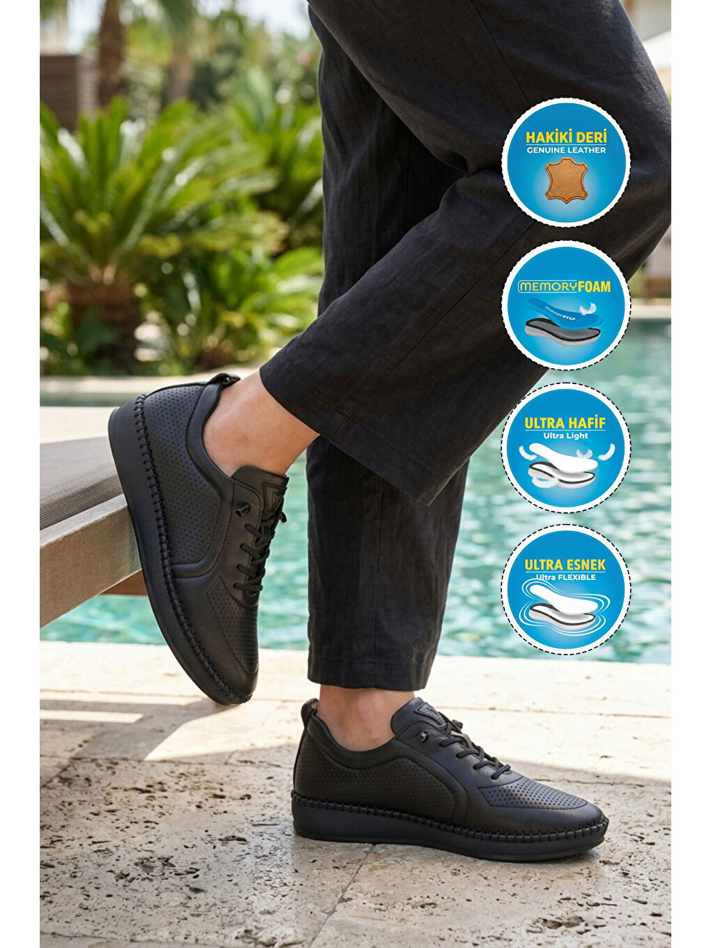 Siyah Hakiki Deri Anatomik Kadın Casual Ayakkabı Z094 Z-2