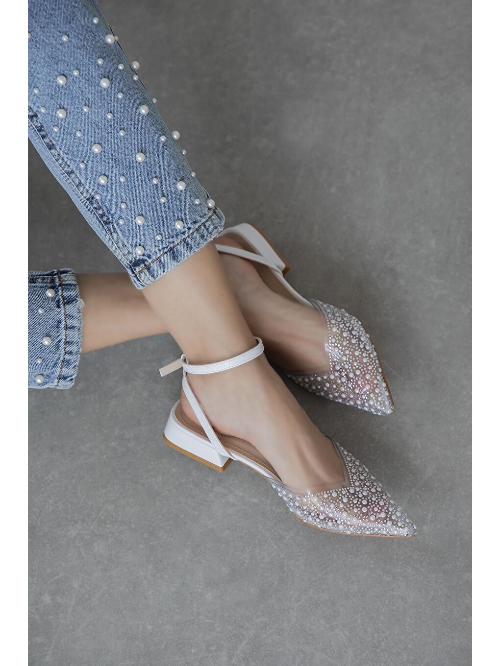 Marisa Kadın Taş Detay Şeffaf Topuklu  Ayakkabı Beyaz-1