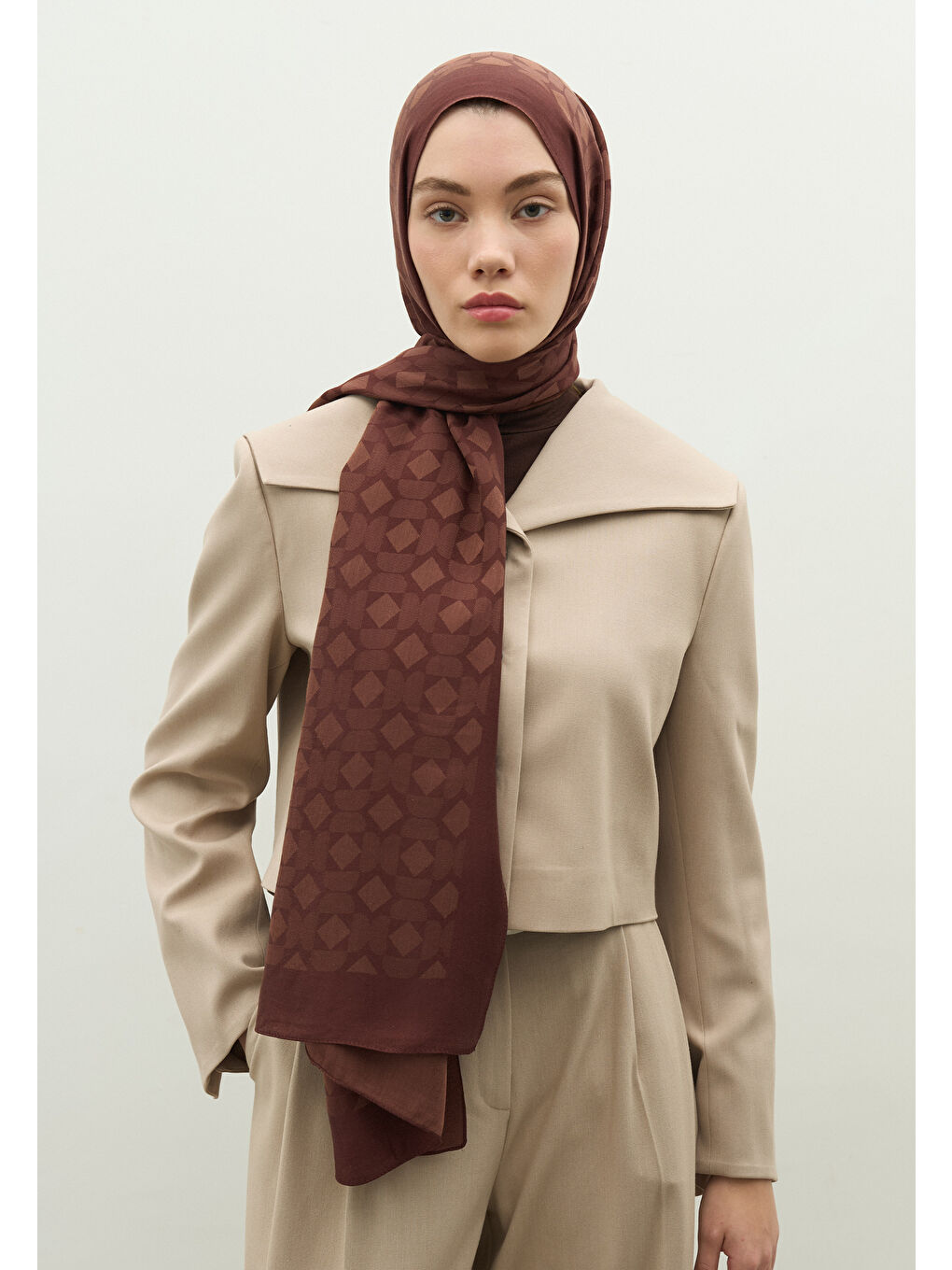 Kahverengi OSLO PAMUK FLOŞ JAKARLI ŞAL AĞAÇ KABUĞU-2