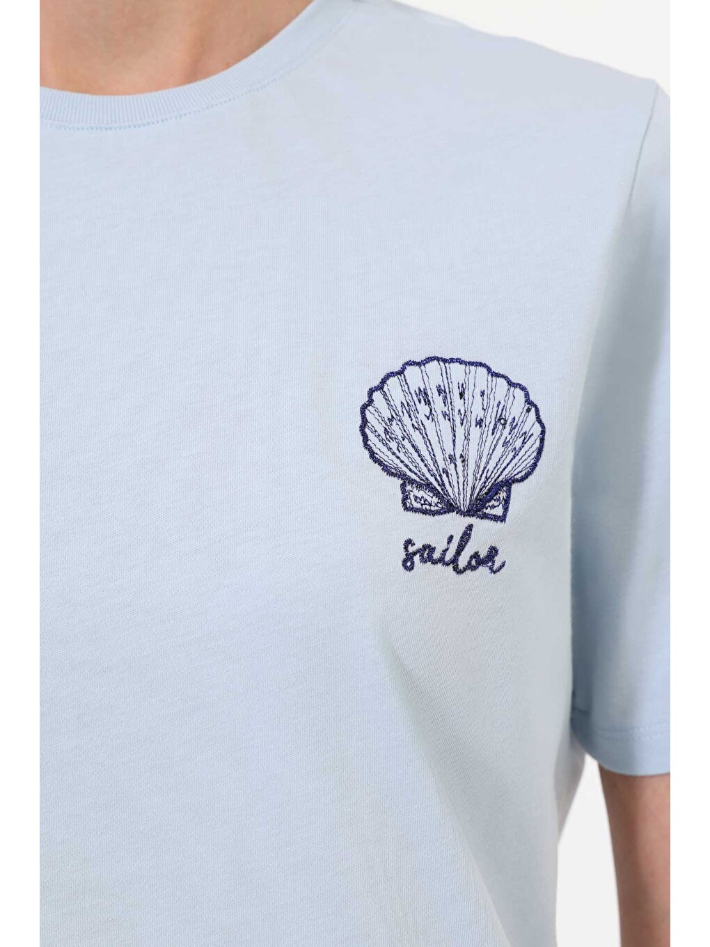 WL OMENA 11BT284 5FX Mavi Kadın Kısa Kol T-Shirt-3