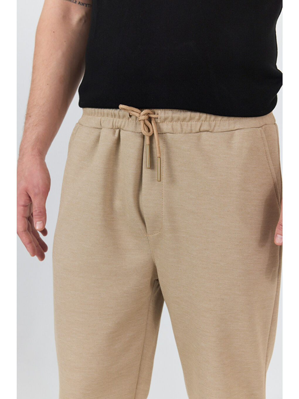 Bej Erkek Jogger Pantolon Rahat Kalıp Spor Günlük Jogger Pantolon 3520-4