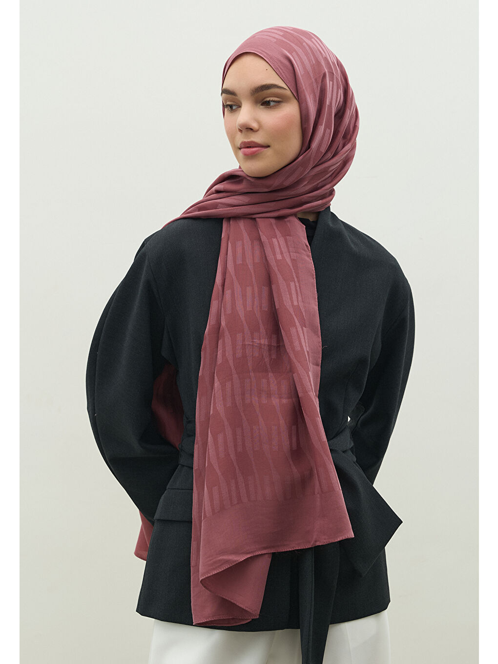 Pembe NARA PAMUK FLOŞ JAKARLI ŞAL GÜLKURUSU-2