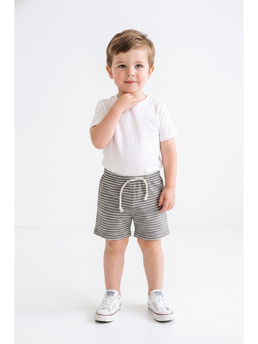 Bej Elastanlı Kabartma Çizgili 2li Şort Paket-3