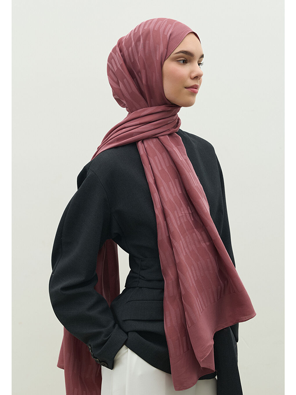 Pembe NARA PAMUK FLOŞ JAKARLI ŞAL GÜLKURUSU-3