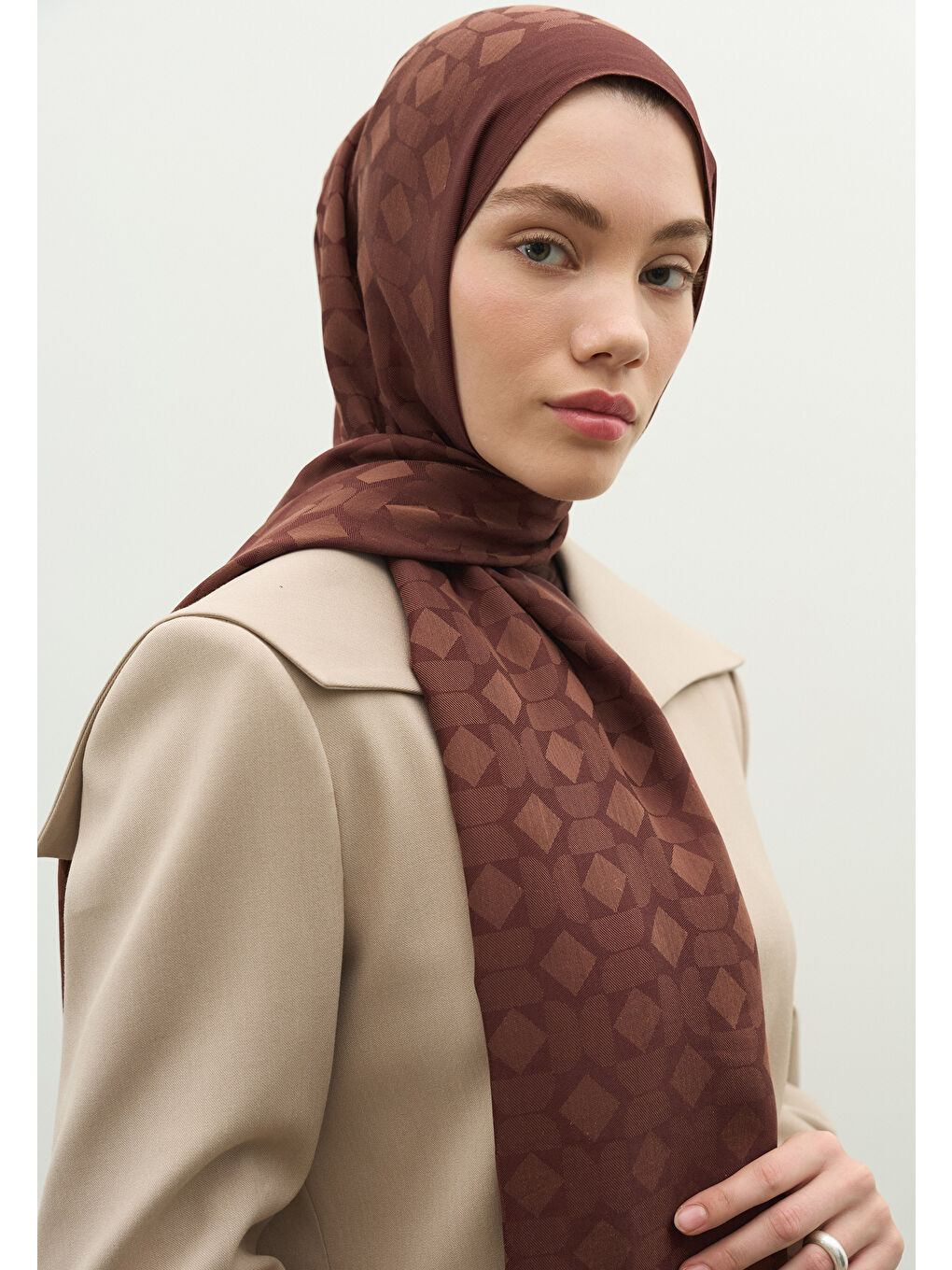 Kahverengi OSLO PAMUK FLOŞ JAKARLI ŞAL AĞAÇ KABUĞU-3