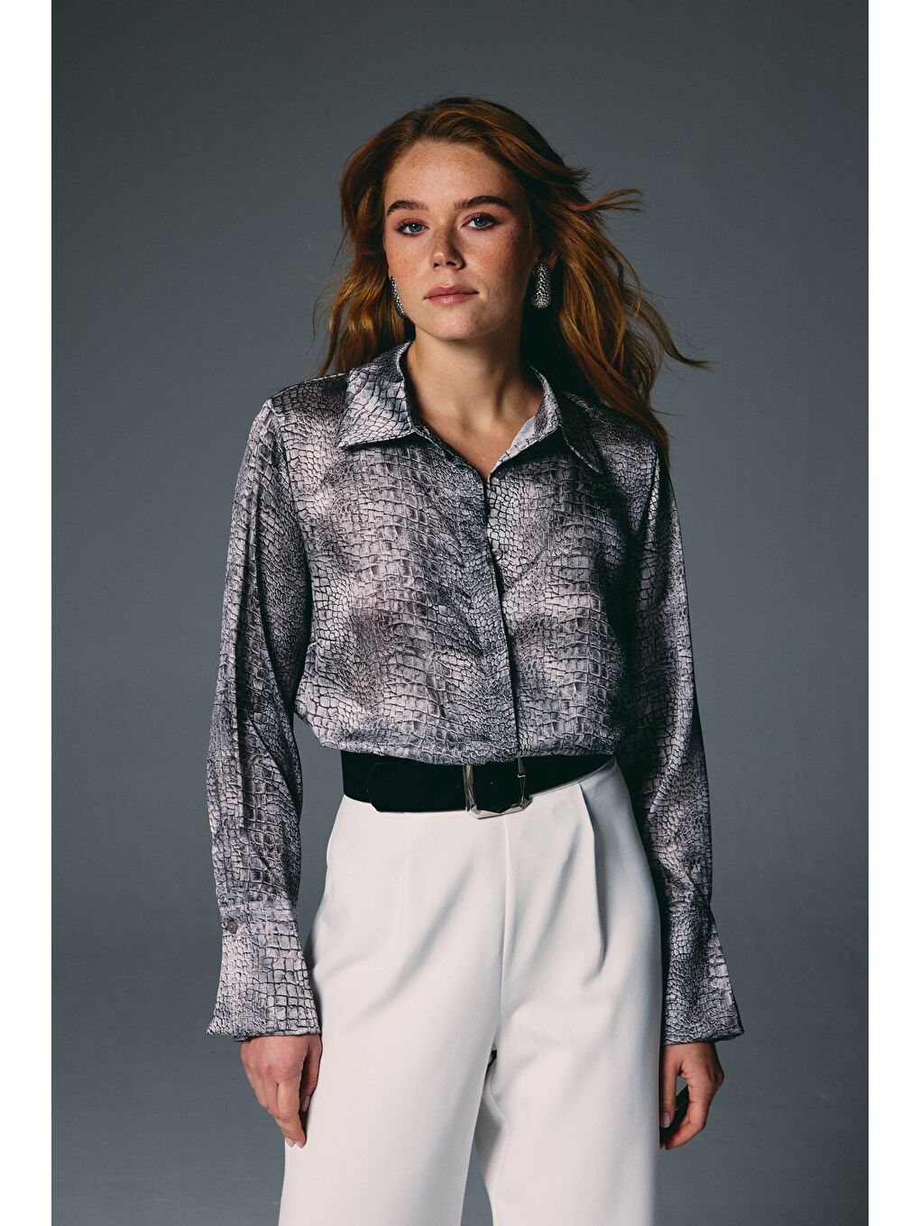 Klasik Desenli Gömlek - Gri-1