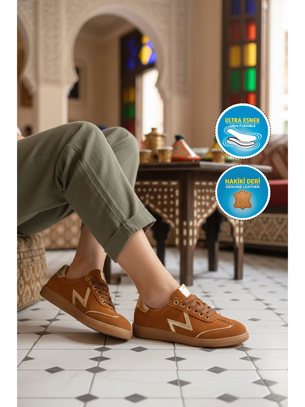 Kahverengi Taba Hakiki Deri Kadın Casual Ayakkabı 2609902Y Z-2