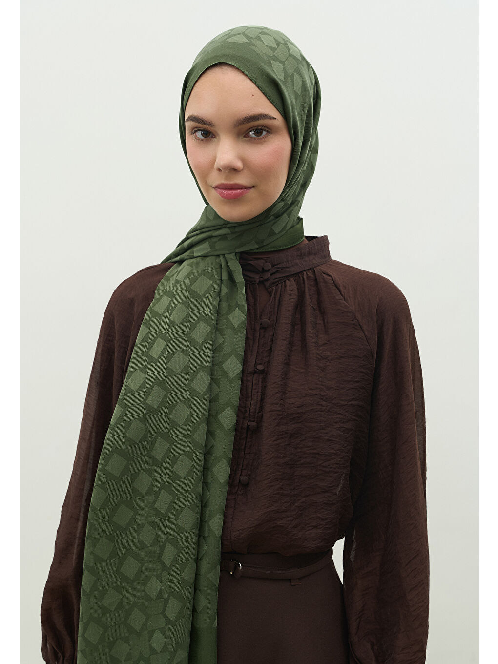 Yeşil OSLO PAMUK FLOŞ JAKARLI ŞAL YAPRAK-2