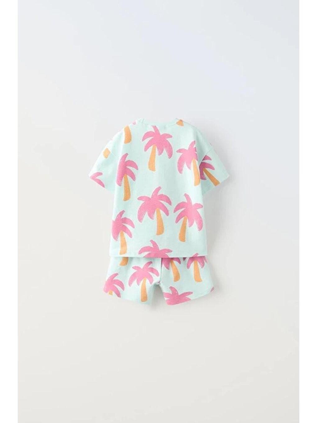 Karışık Unisex Çocuk Pamuklu Mint Palmiye Desenli T-Shirt Ve Şort Takım – Yazlık İki Parça Set-2