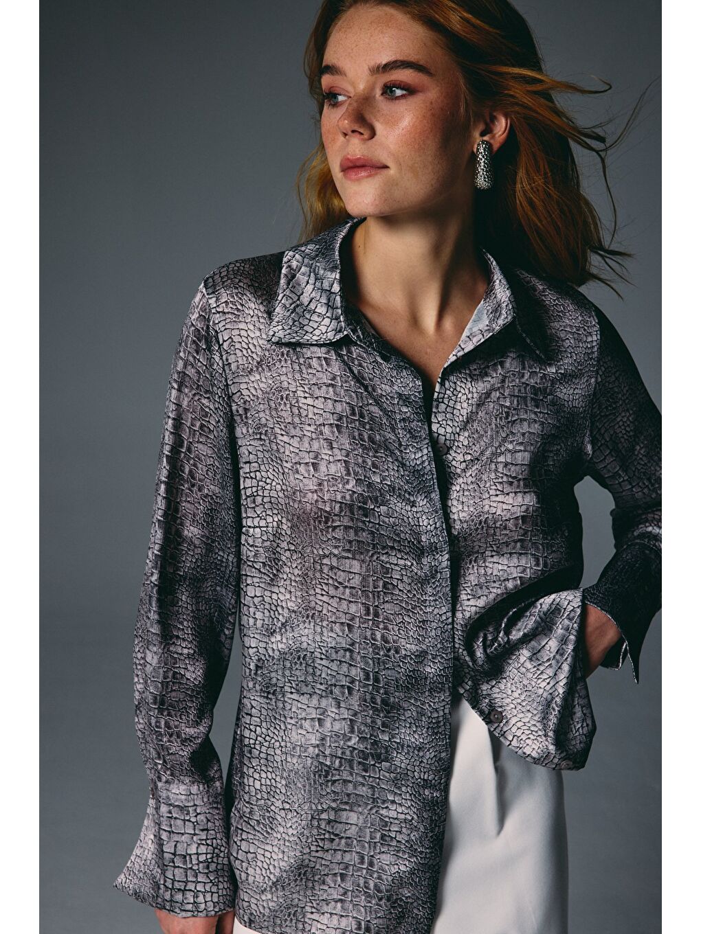 Klasik Desenli Gömlek - Gri-3