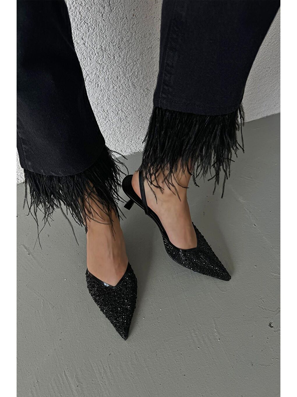 Jessica Kadın Taş Detay Şeffaf Topuklu  Ayakkabı Siyah