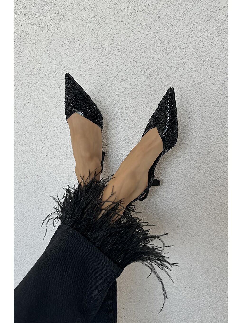 Jessica Kadın Taş Detay Şeffaf Topuklu  Ayakkabı Siyah-1