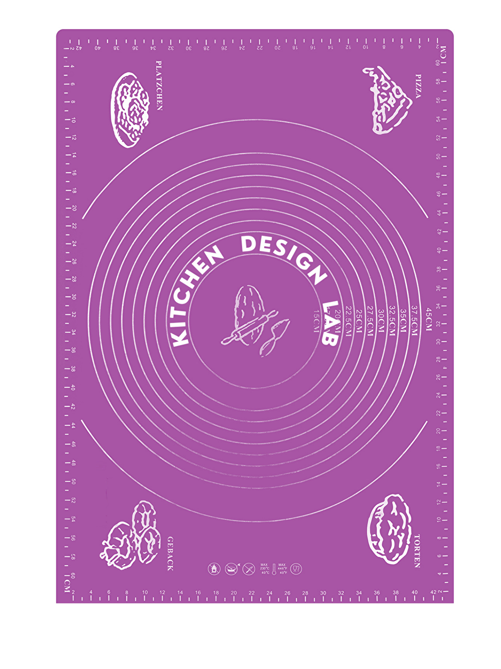 Gri Mor 45x65 cm Silikon Hamur Açma Matı Çelik Un Eleği ve Hamur Dinlendirme Poşeti 8'li-1