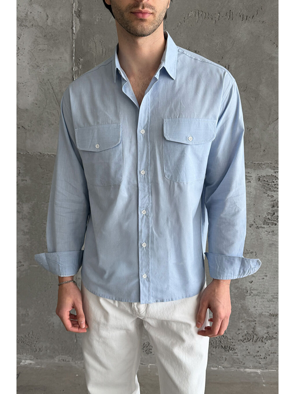Mavi Erkek Oversize Jean Görünümlü %100 Pamuk Gömlek-1