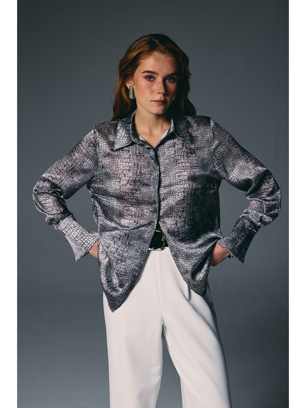 Klasik Desenli Gömlek - Gri-4