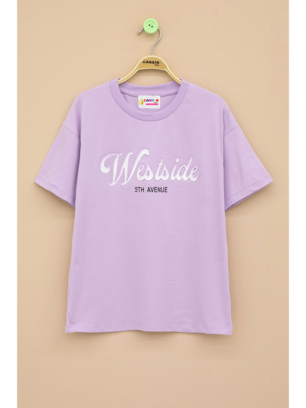 Lila West Side Kabartmalı Yazılı Kız Çocuk Bisiklet Yaka Tişört 20975