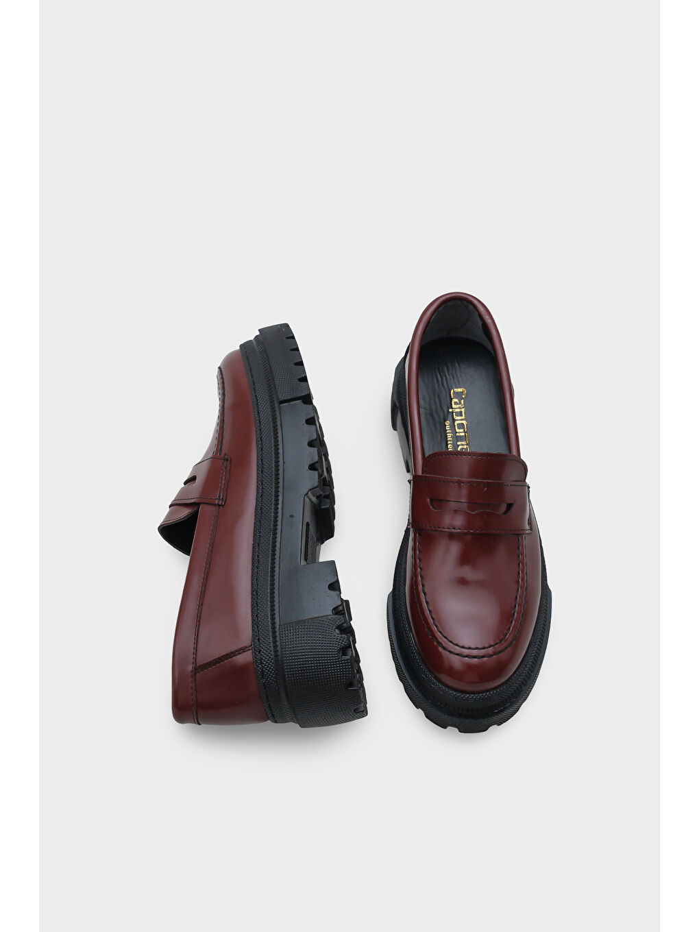 Bordo Fania Oval Burunlu Trak Tabanlı Rugan Kadın Loafer-5