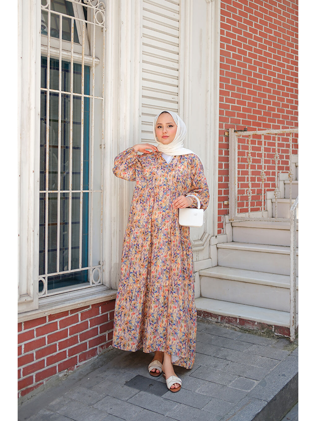 Kadın Çicek Desenli Elbise Sarı-3