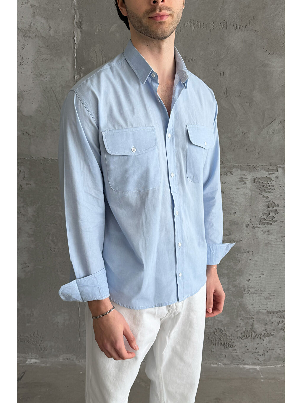Mavi Erkek Oversize Jean Görünümlü %100 Pamuk Gömlek-2