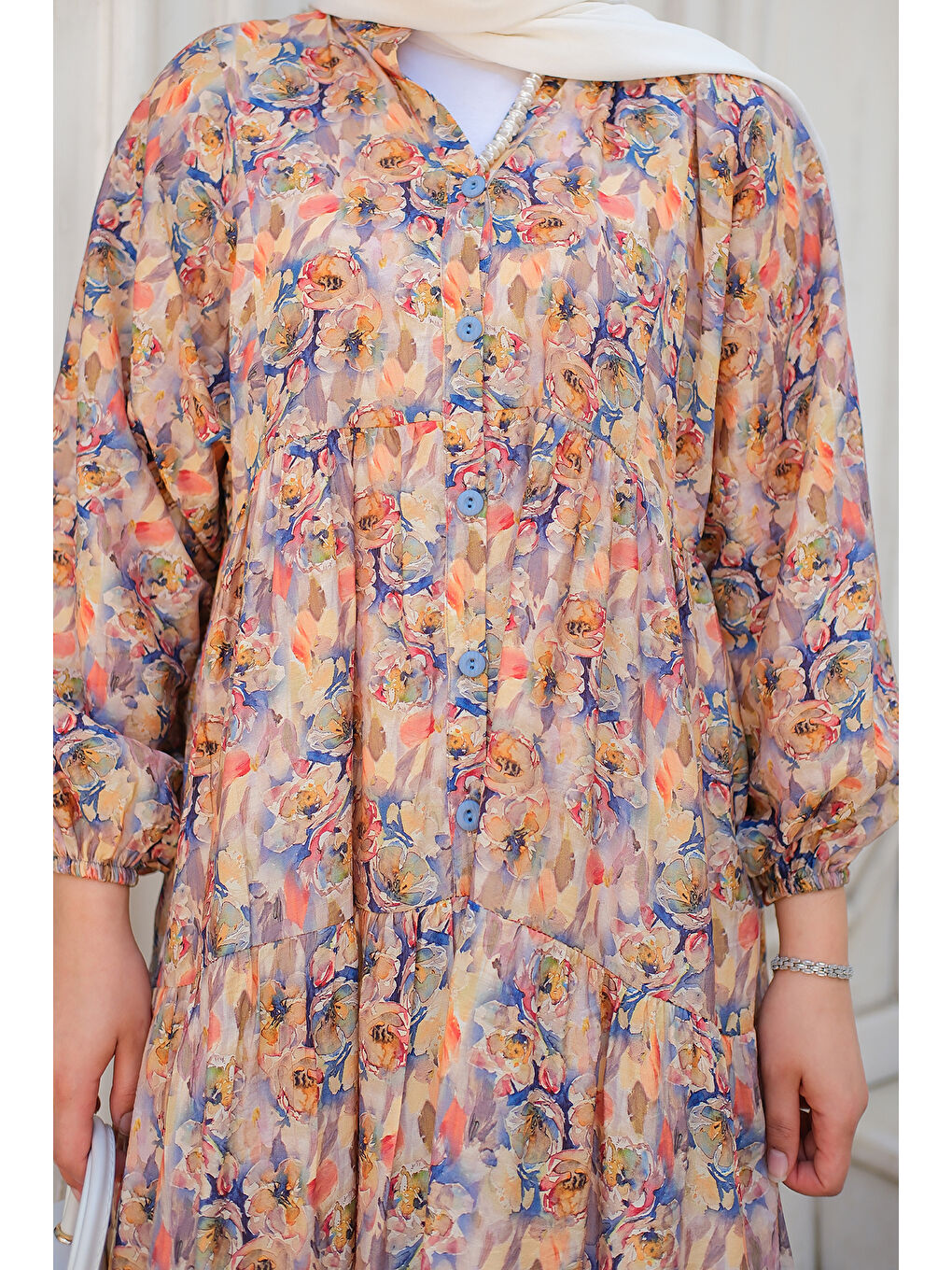 Kadın Çicek Desenli Elbise Sarı-4