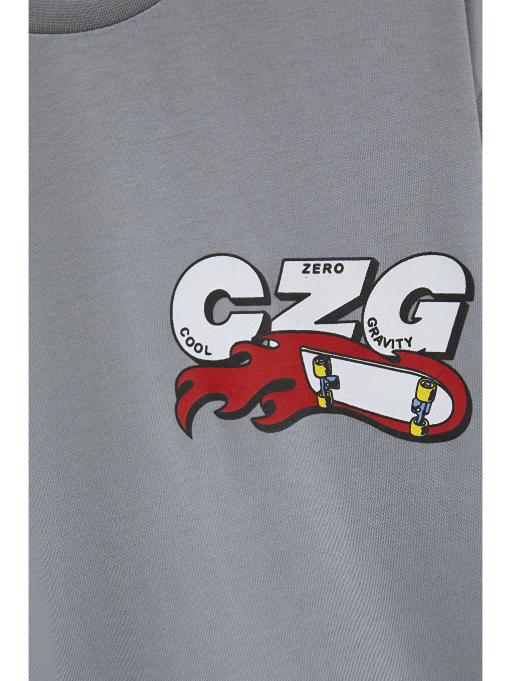 Gri Füme Kaykay Baskılı Yazılı Erkek Çocuk Bisiklet Yaka Tişört 20919-1