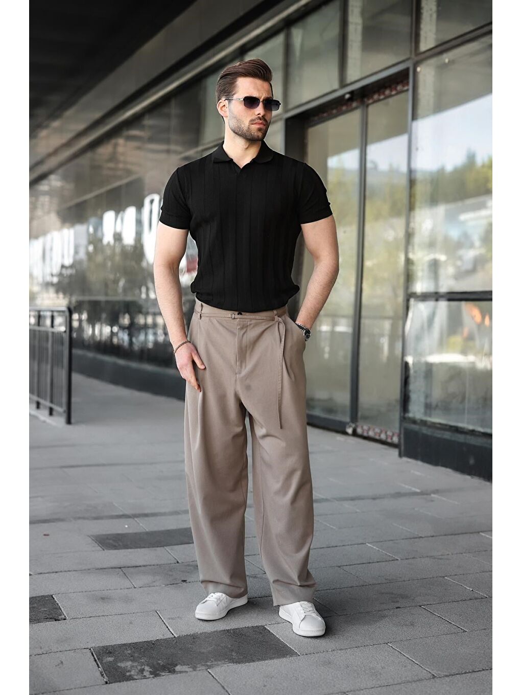 Siyah Slim Fit Polo Yaka Triko Erkek Tişört E7491-1