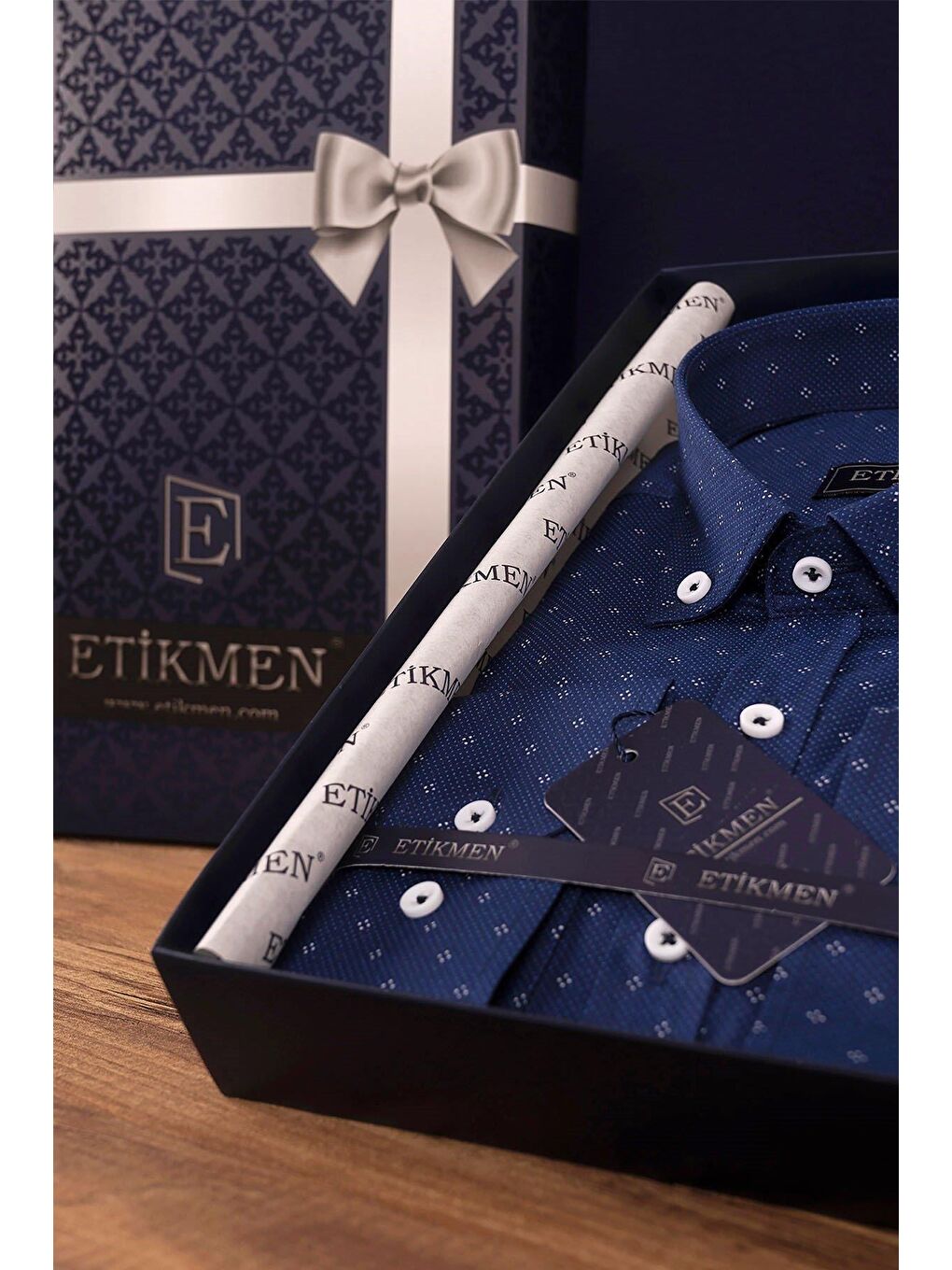 Lacivert Nokta Baskılı Slimfit Erkek Gömlek-4