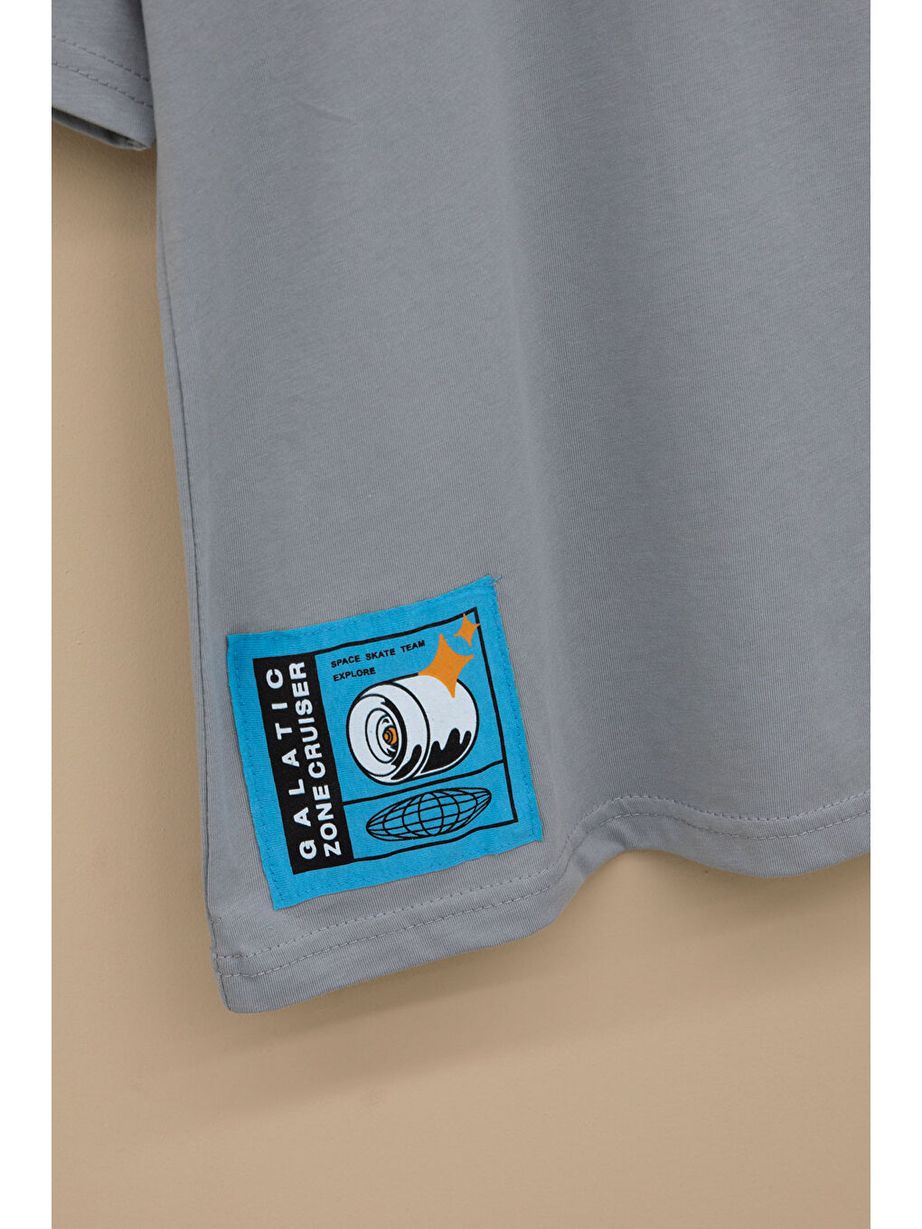 Gri Füme Kaykay Baskılı Yazılı Erkek Çocuk Bisiklet Yaka Tişört 20919-2