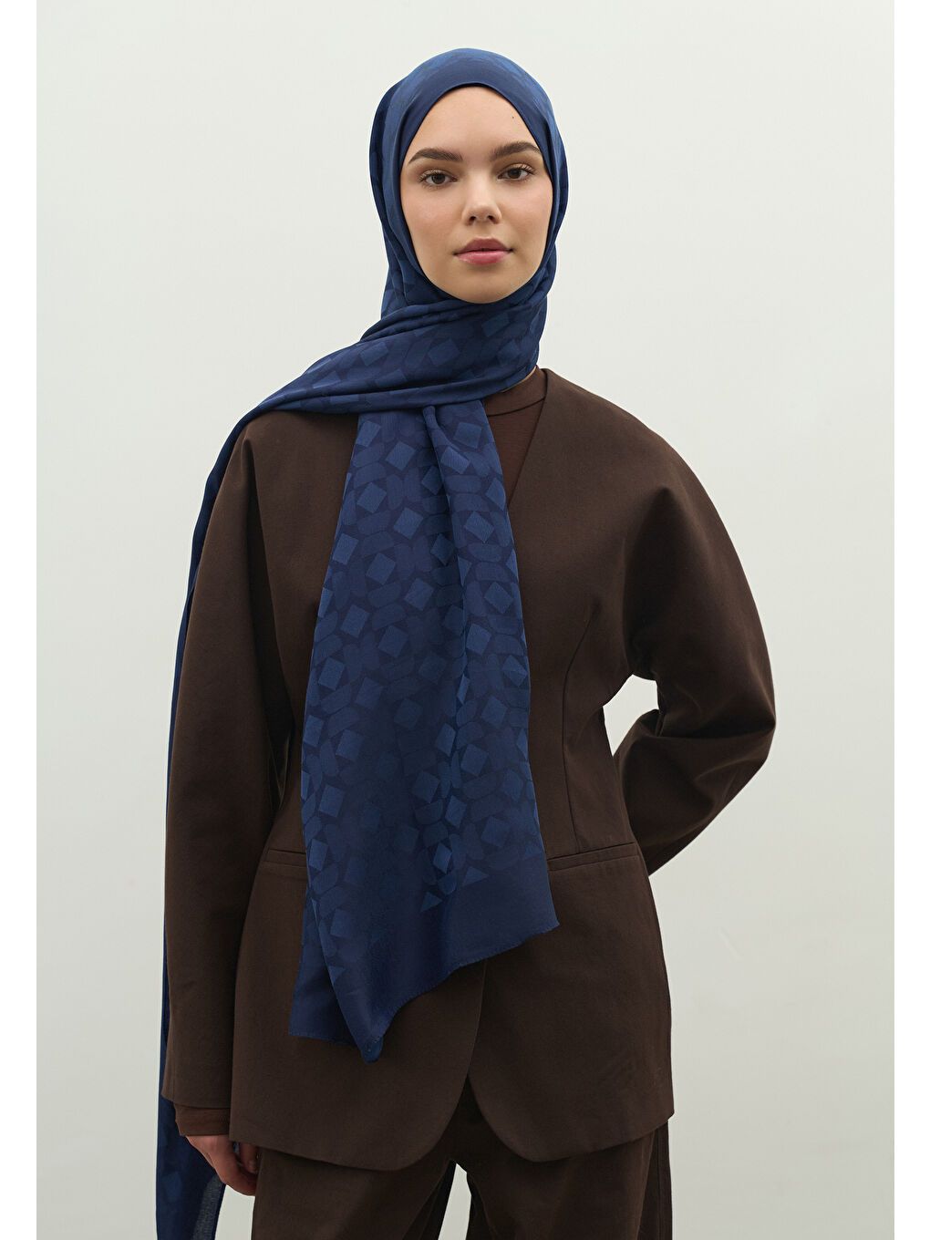 Mavi OSLO PAMUK FLOŞ JAKARLI ŞAL GECE MAVİSİ-2