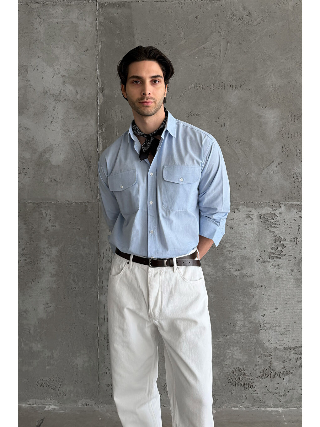 Mavi Erkek Oversize Jean Görünümlü %100 Pamuk Gömlek-4