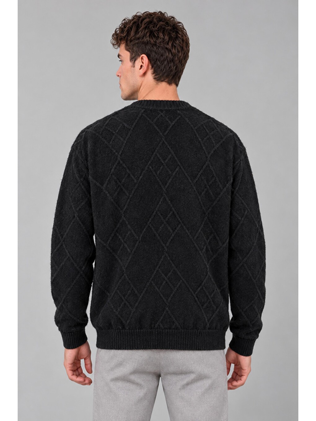 Siyah Çapraz Desen Oversize Kışlık Kazak Dp 17567_10066-5