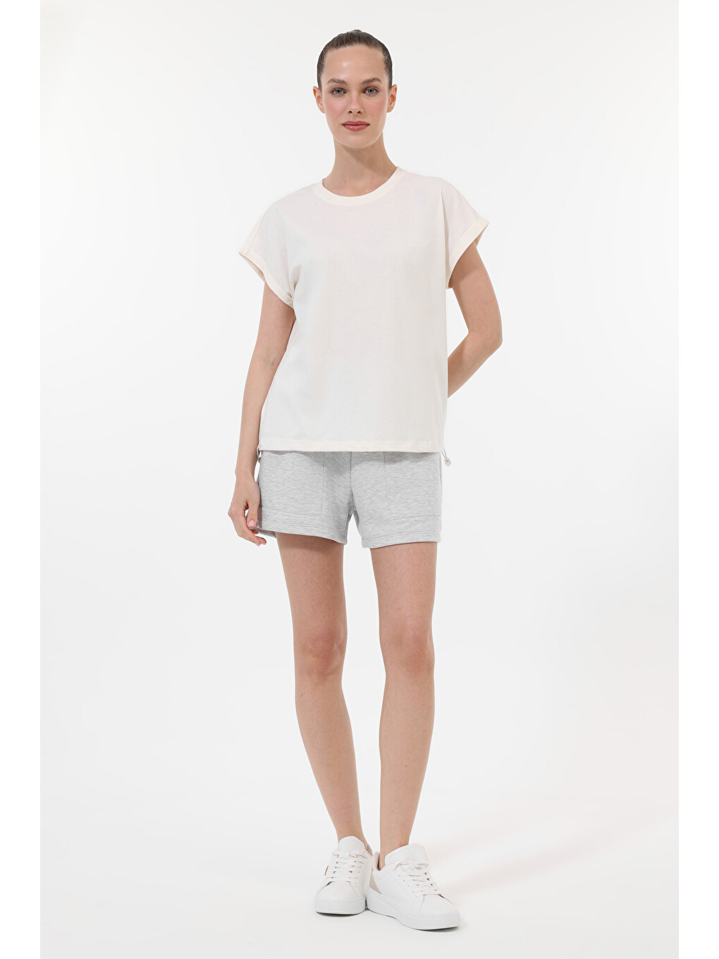 Bej WL BINT 11BT217 5FX Ekru Kadın Kısa Kol T-Shirt-2