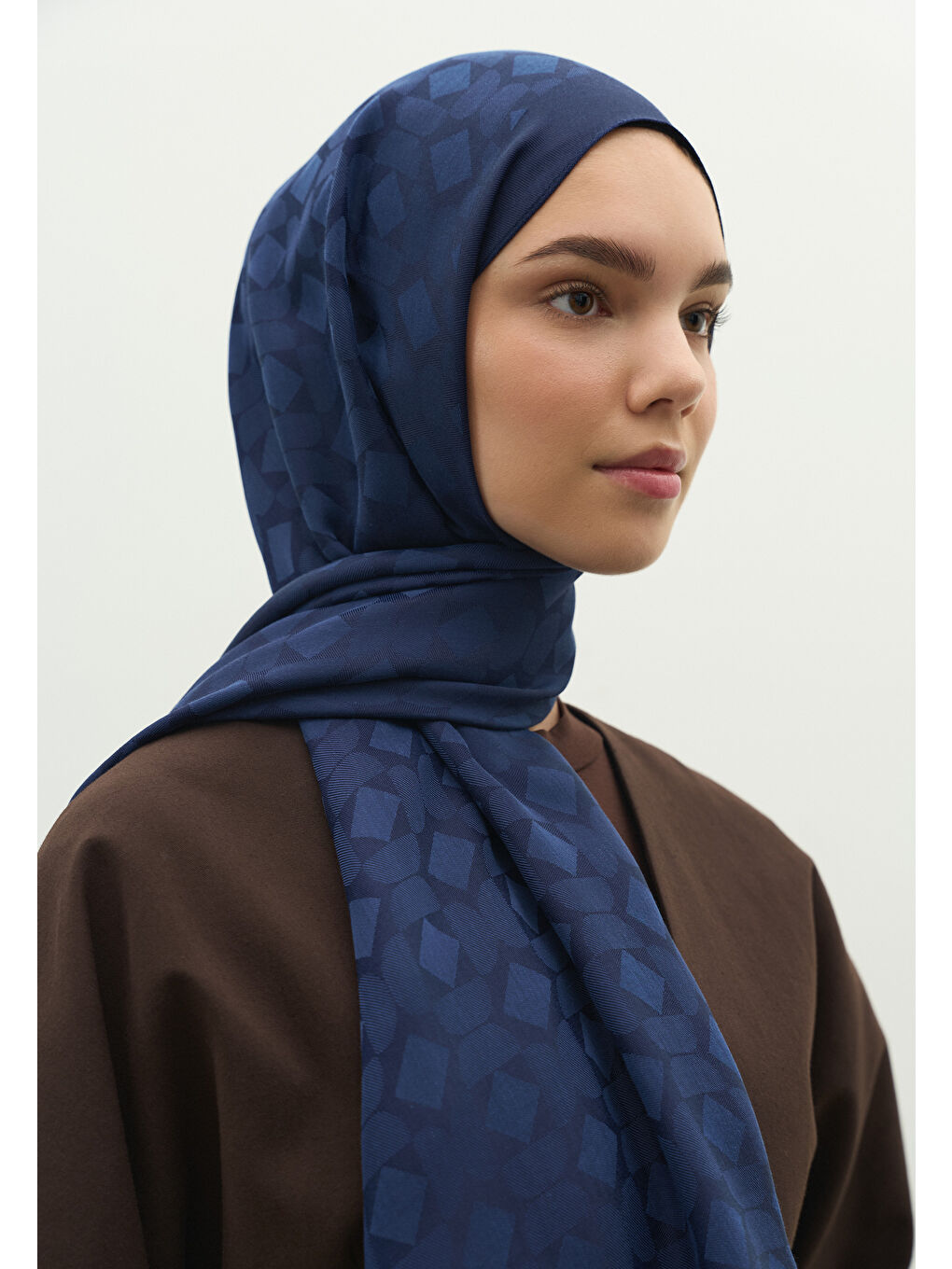 Mavi OSLO PAMUK FLOŞ JAKARLI ŞAL GECE MAVİSİ-3