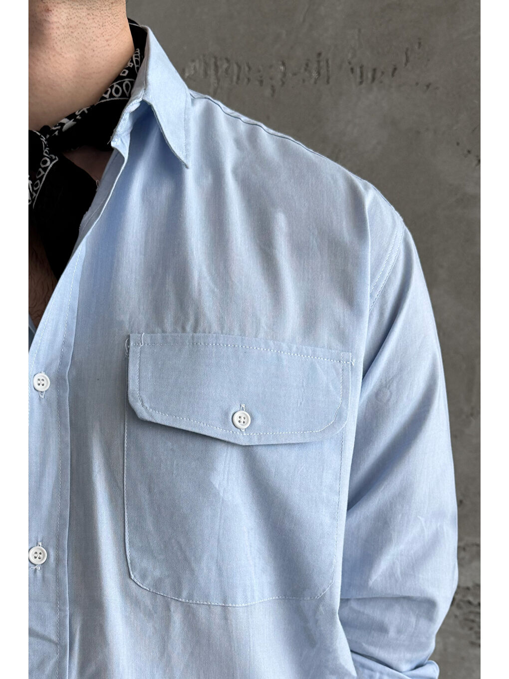 Mavi Erkek Oversize Jean Görünümlü %100 Pamuk Gömlek-5