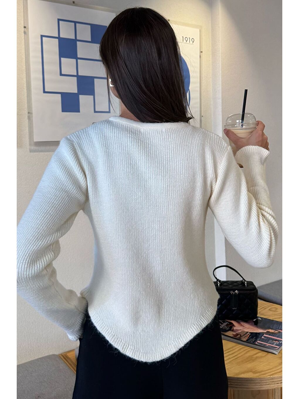 Ekru Çiçek Düğme Detaylı Triko Hırka (s,m,l Uyumludur)-5