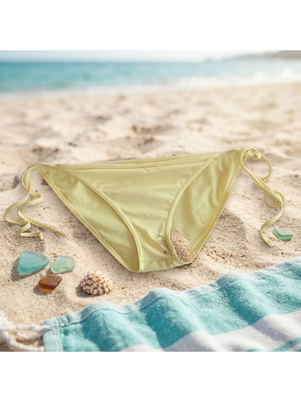 Kadın Plaj Giyim Sarı Renk İpli Bikini Alt Bb2626