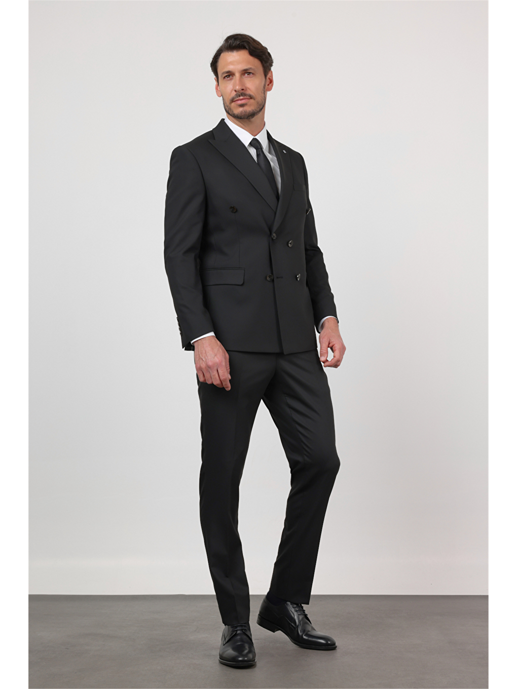 Siyah Kılıç Yaka Kendinden Desenli 6 Drop Slim Fit Esnek Takım Elbise 1001260159
